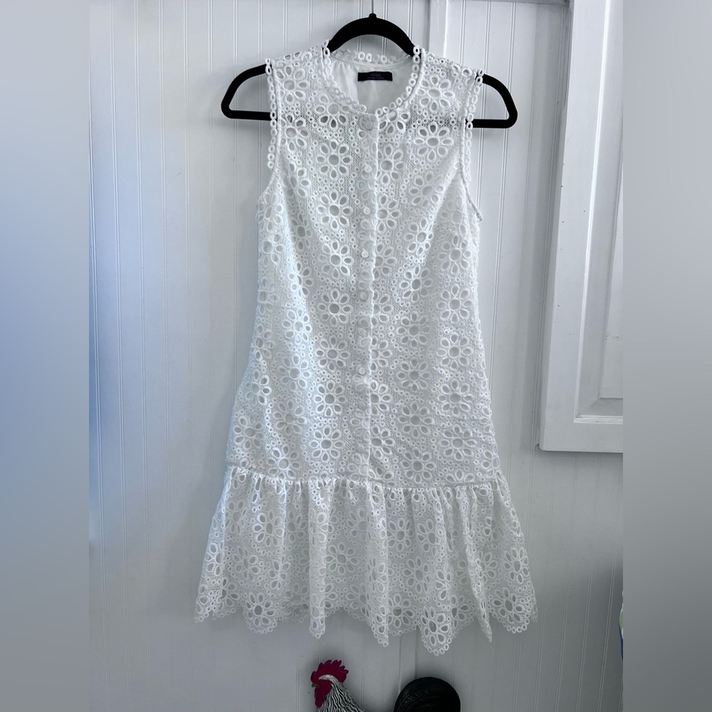 Trina Turk Womans Dress White Eyelet Sleeveless Mini Dress Small
